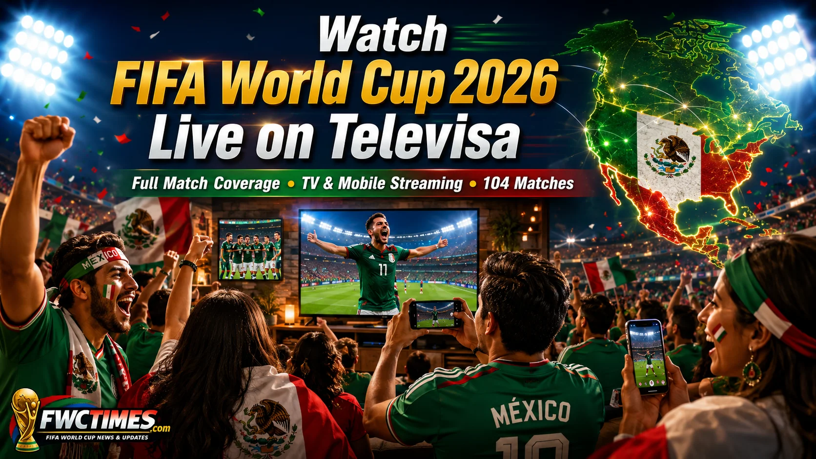 Mexican fans watch FIFA World Cup 2026 live on Televisa with TV coverage, mobile streaming, and full match excitement.