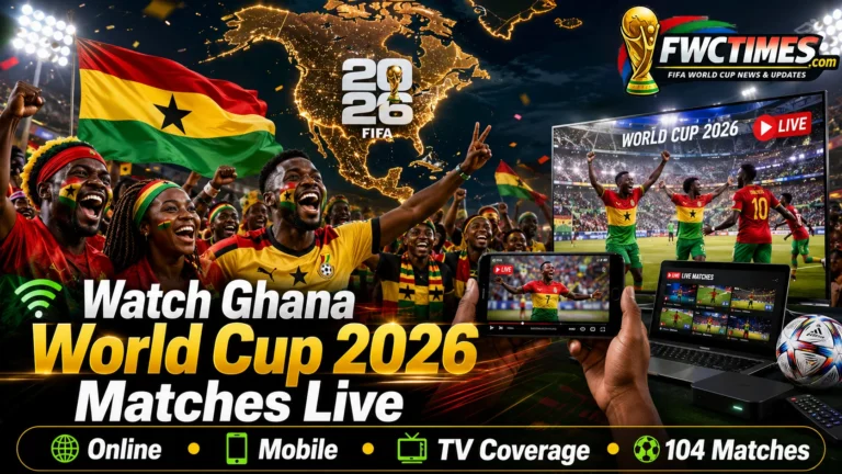 Watch Ghana World Cup 2026 matches live online, on mobile, and TV with fans, streaming screens, and coverage.