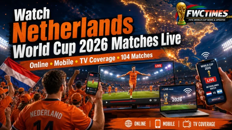 Watch Netherlands World Cup 2026 matches live online, on mobile, and TV with Dutch fans and streaming coverage.