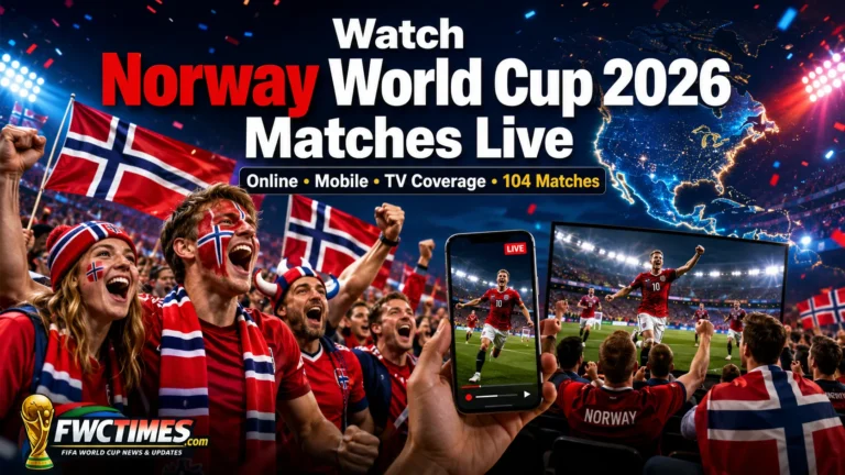 Watch Norway World Cup 2026 matches live online, on mobile, and TV with fans, streaming screens, and match coverage.