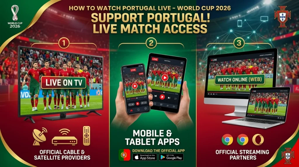 Watch Portugal World Cup 2026 matches live online, on mobile, and TV with streaming tips, schedules, and viewing options for every football fan.