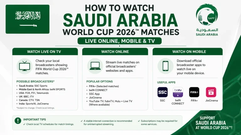 How to Watch Saudi Arabia World Cup 2026 Matches Live Online, Mobile & TV