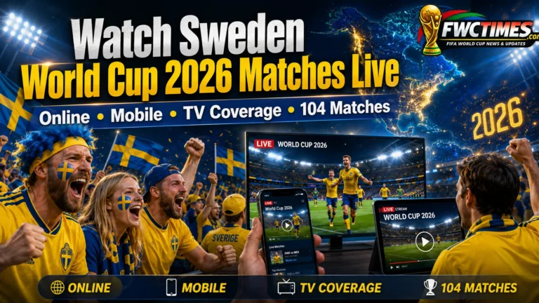 Watch Sweden World Cup 2026 matches live online, on mobile, and TV with fans, streaming screens, and match updates.