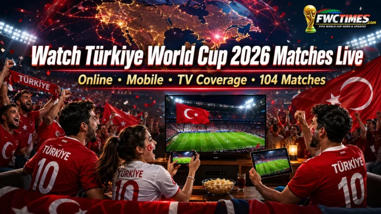 Watch Türkiye World Cup 2026 matches live online, on mobile, and TV with Turkish fans, streaming screens, and coverage.
