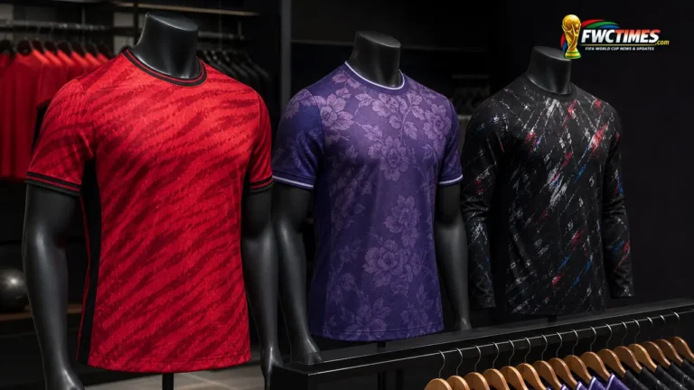 Korea Republic 2026 home, away, and goalkeeper football jerseys in a premium editorial display