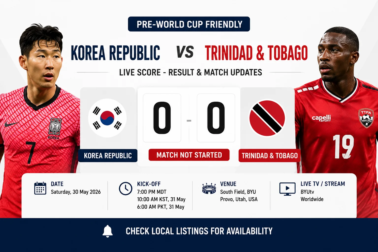 Korea Republic vs Trinidad and Tobago Live Score - Pre-World Cup Friendly Result & Match Updates