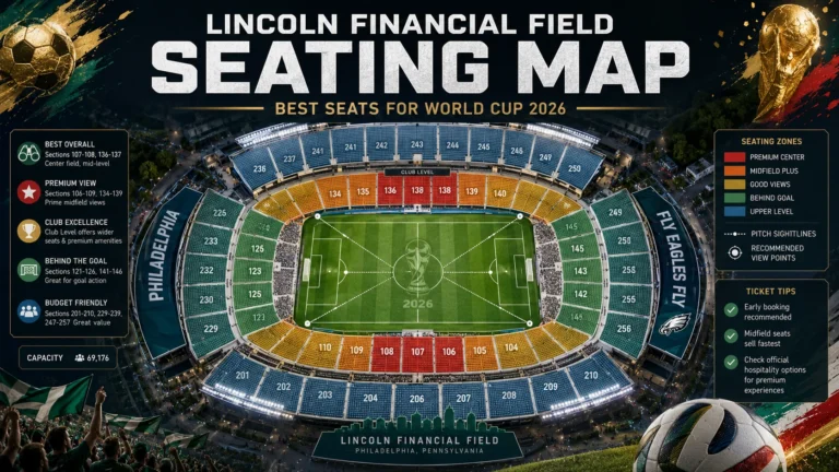Lincoln Financial Field seating map graphic showing best seats for World Cup 2026.
