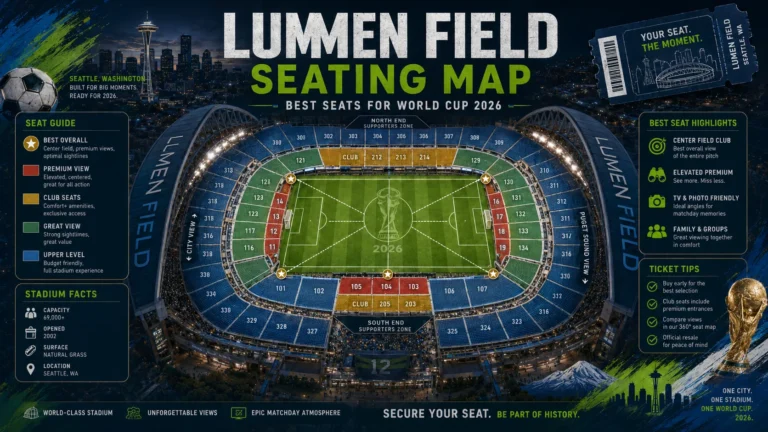 Lumen Field seating map showing best seats and sightlines for World Cup 2026.