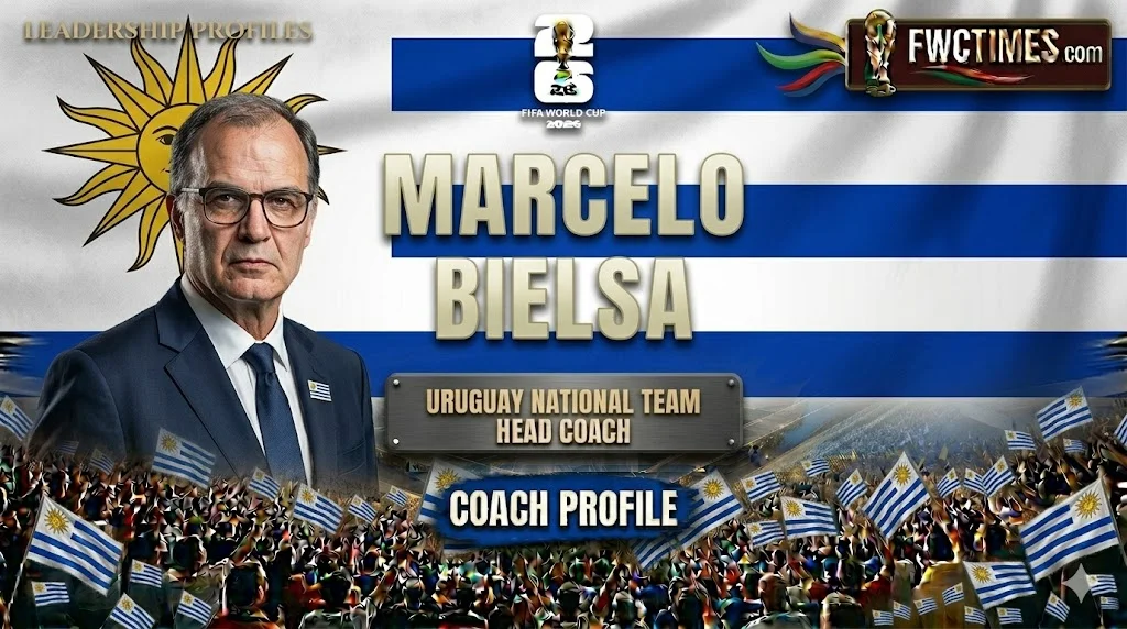 Marcelo Bielsa leading Uruguay training session, tactical coach profile image showcasing his intense football management style and leadership skills