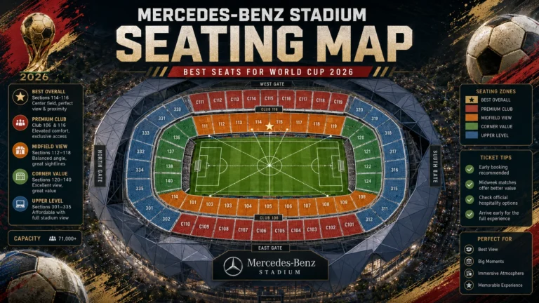 Mercedes-Benz Stadium seating map showing best seats for World Cup 2026.