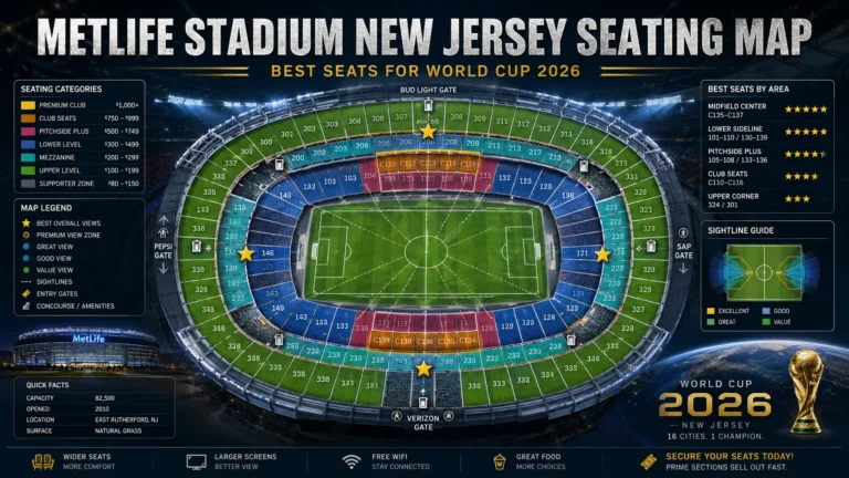 MetLife Stadium New Jersey seating map showing best seats and sightlines for World Cup 2026.