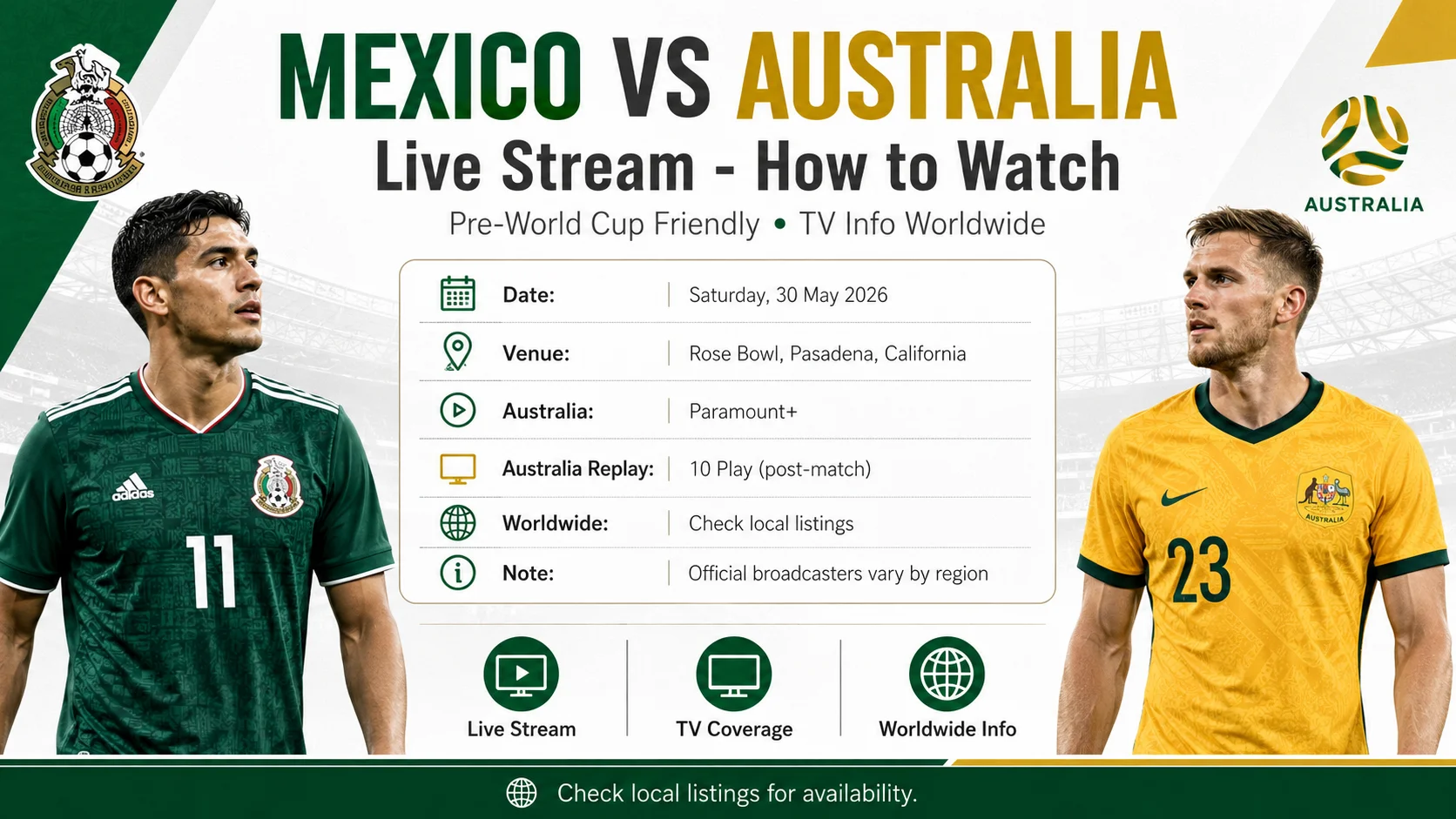 Mexico vs Australia Live Stream - How to Watch Pre-World Cup Friendly, TV Info Worldwide