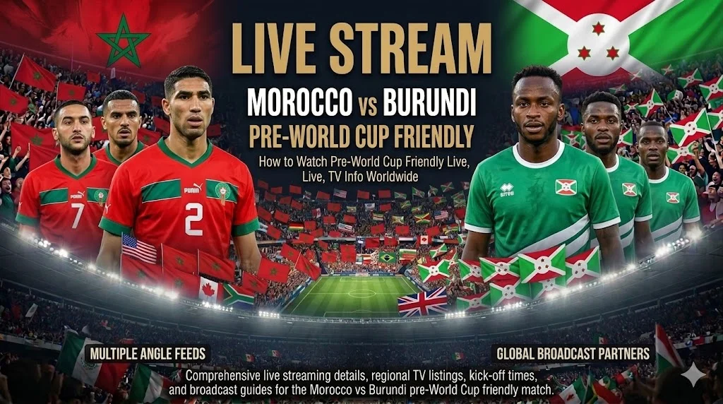 Watch Morocco vs Burundi pre-World Cup friendly live stream worldwide with TV channel info, kickoff details, and exciting match action preview.