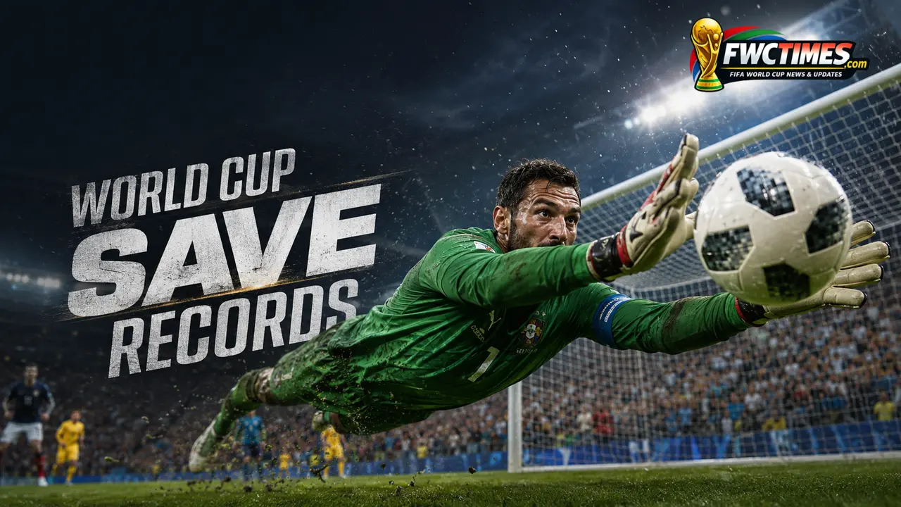 Goalkeeper making a historic save during a FIFA World Cup match