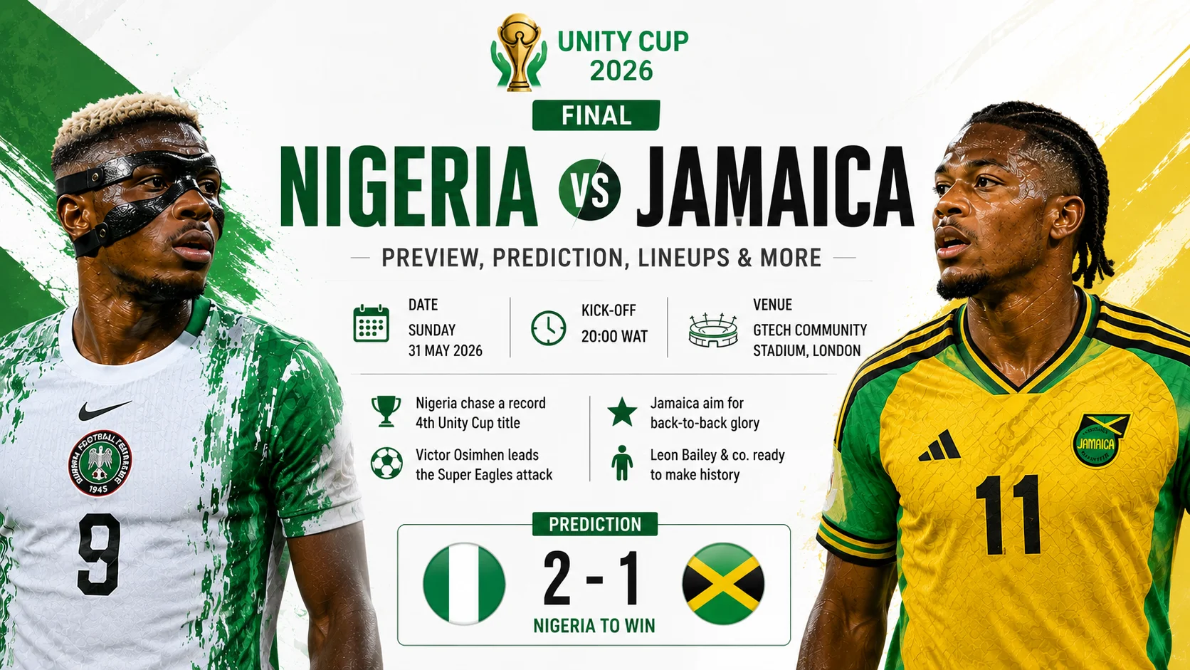 Nigeria vs Jamaica Preview, Prediction, Lineups and More — Unity Cup 2026 Final