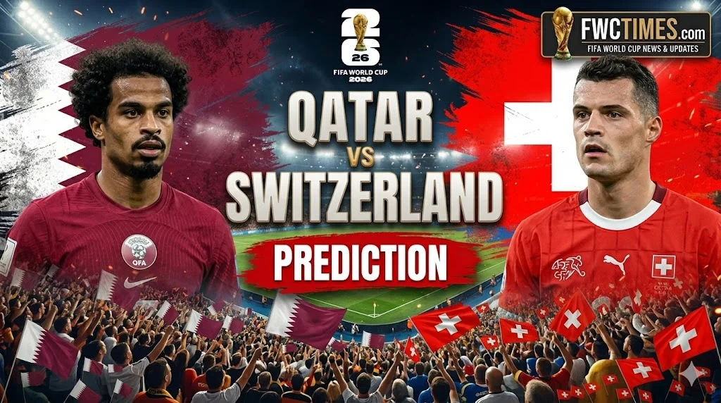 Qatar vs Switzerland Prediction preview featuring key players battling for victory, match insights, score forecast, and exciting football action.