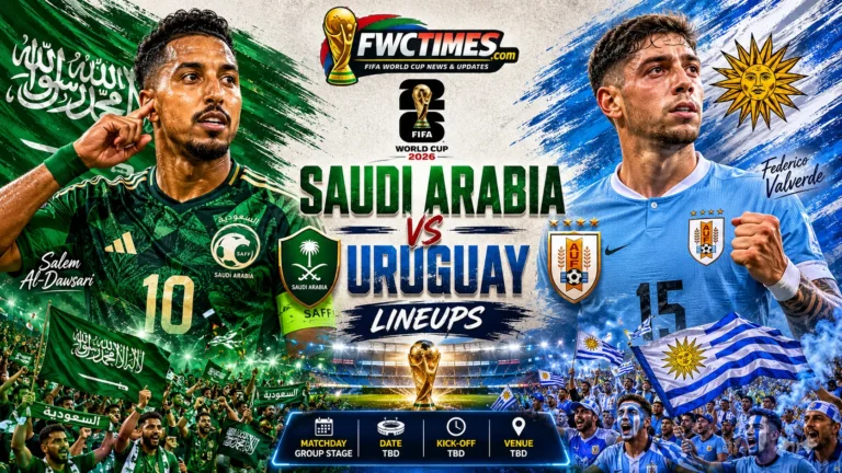 Saudi Arabia vs Uruguay lineups with starting 11, bench players, and tactical formations preview for the upcoming match showdown.