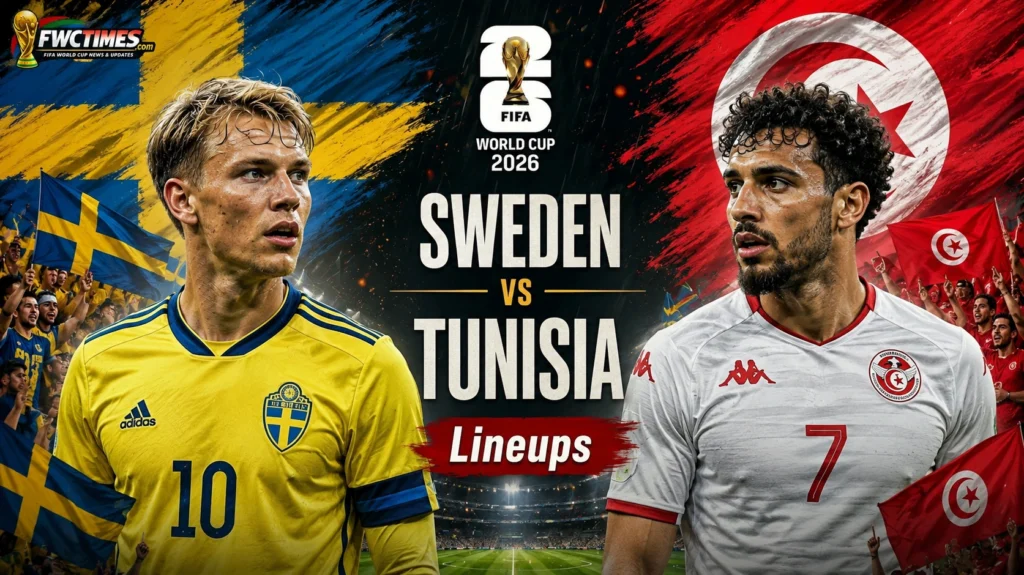 Sweden vs Tunisia lineups with starting 11, bench players and formations preview for the FIFA World Cup match day clash.