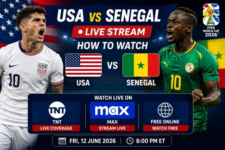 USA vs Senegal live stream guide showing TNT and Max viewing options, plus free online watch tips for fans following the international soccer match.
