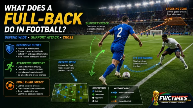 Full-back role explainer image showing defending, attacking support, and wide crossing zones.