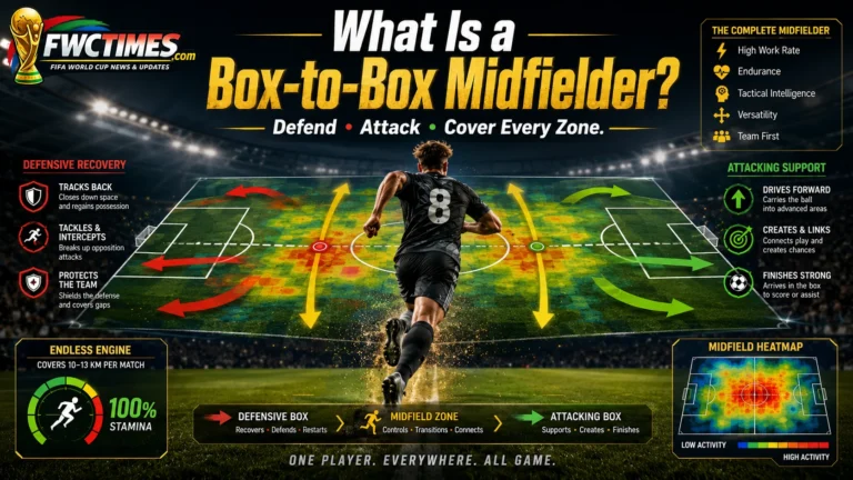 Box-to-box midfielder image showing full-pitch movement, defensive work, and attacking support.