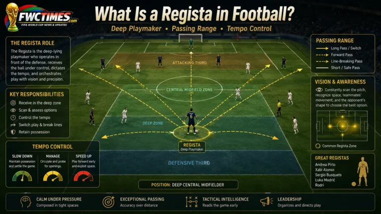 Regista football role image showing deep playmaking, passing lanes, and midfield control.