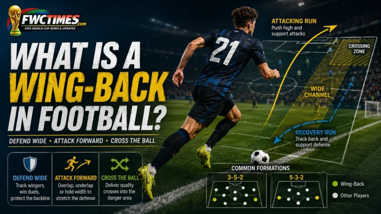 Football wing-back explainer image showing wide runs, defensive tracking, and tactical arrows.