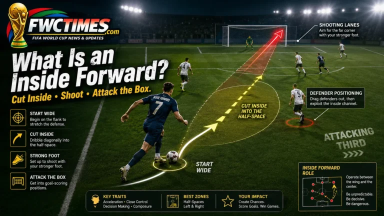 Inside forward football image showing diagonal run from the wing into shooting position.