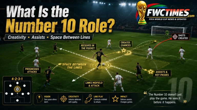 Number 10 football role explainer showing attacking midfielder positioning and creative passing zones.