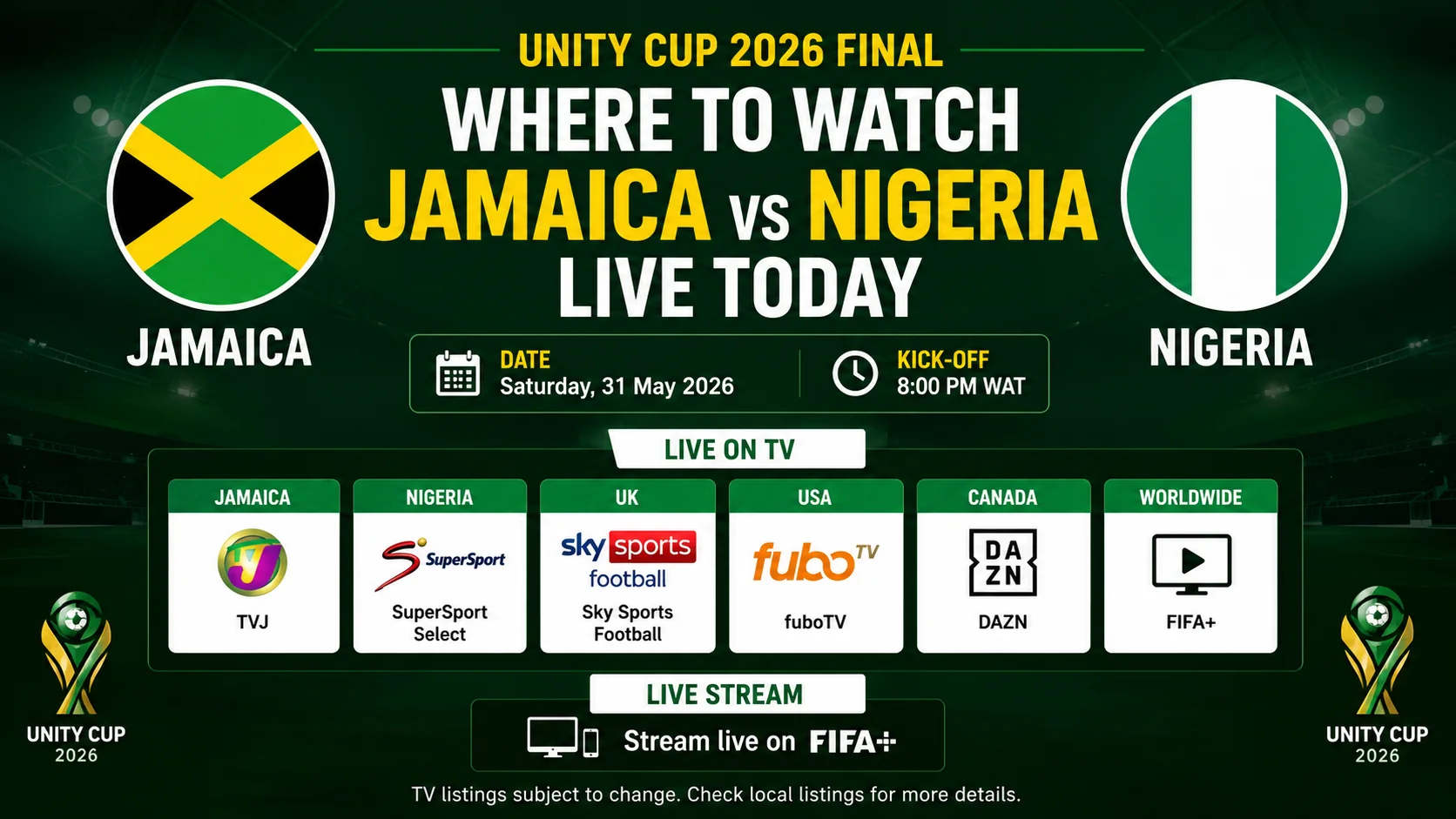 Where to Watch Jamaica vs Nigeria Live on TV and Streaming Today