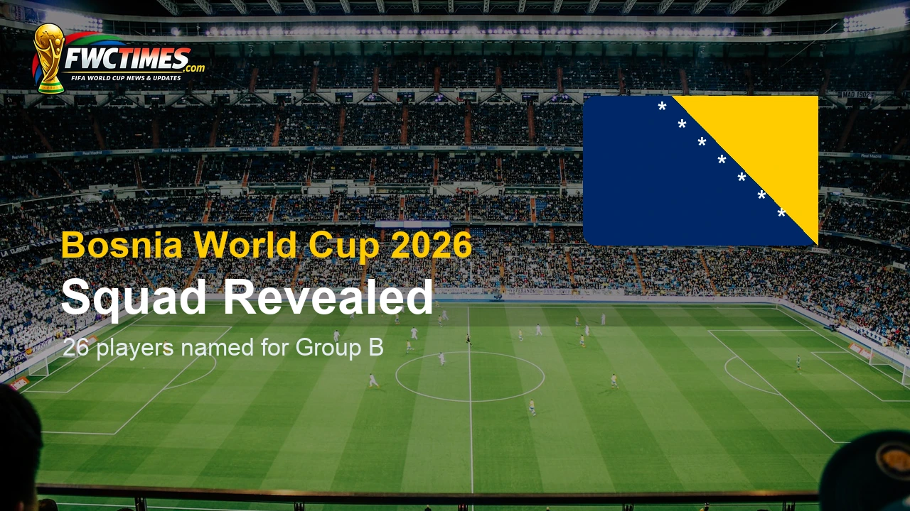 Bosnia World Cup 2026 squad announcement with national flag and stadium background