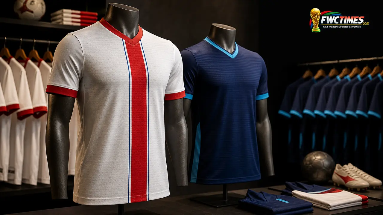 Paraguay 2026 home and away football jerseys in a premium editorial display