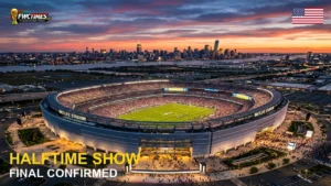 MetLife Stadium hosting the FIFA World Cup 2026 Final Halftime Show featuring Madonna, Shakira, and BTS.