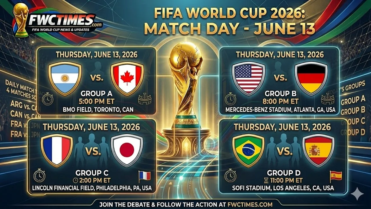 World Cup 2026 June 13 matches full day schedule