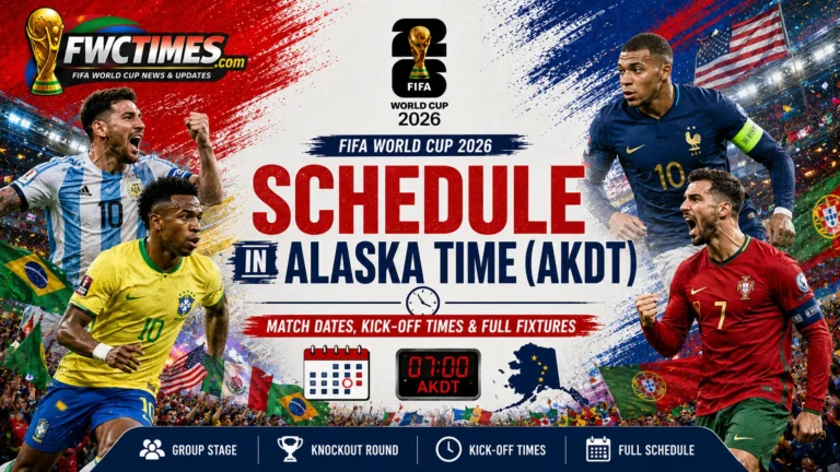 2026 FIFA World Cup schedule in Alaska Time with AKDT match dates, kickoff times, venues, and key fixtures for fans.