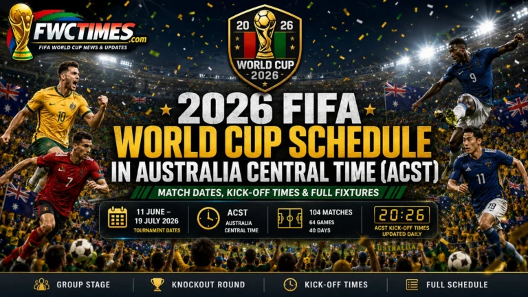 2026 FIFA World Cup schedule in Australia Central Time ACST with match dates, kickoff times, group stage, knockout round, and full fixtures.