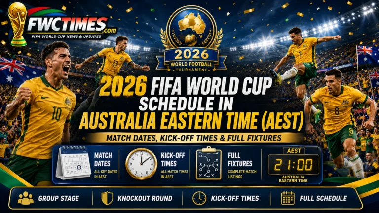 2026 FIFA World Cup schedule in Australia Eastern Time AEST with match dates, kickoff times, group stage, knockout round, and full fixtures.