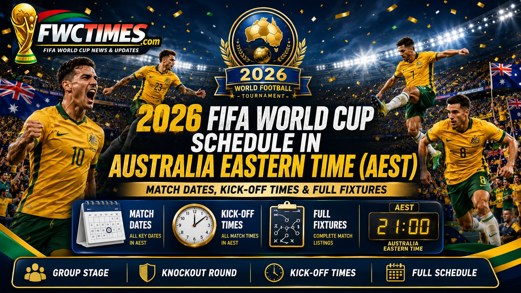 2026 FIFA World Cup schedule in Australia Eastern Time AEST with match dates, kickoff times, group stage, knockout round, and full fixtures.
