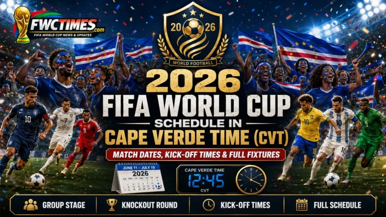 2026 FIFA World Cup schedule in Cape Verde Time CVT with match dates, kickoff times, group stage, knockout round, and full fixtures.
