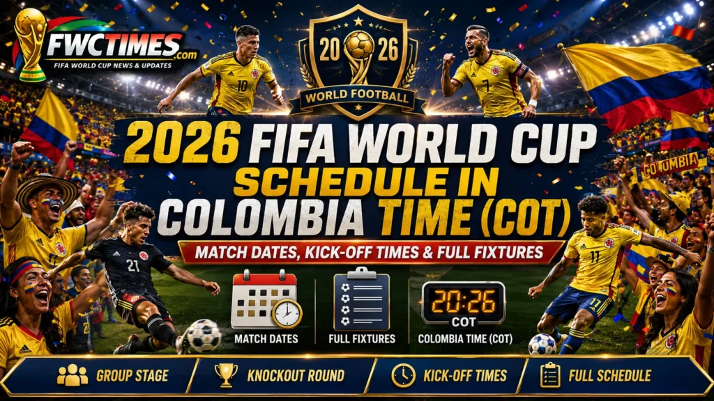 2026 FIFA World Cup schedule in Colombia Time COT with match dates, kickoff times, group stage, knockout round, and full fixtures.