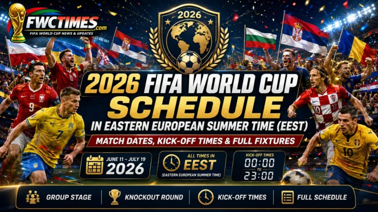 2026 FIFA World Cup schedule in Eastern European Summer Time EEST with match dates, kickoff times, group stage, knockout round, and full fixtures.
