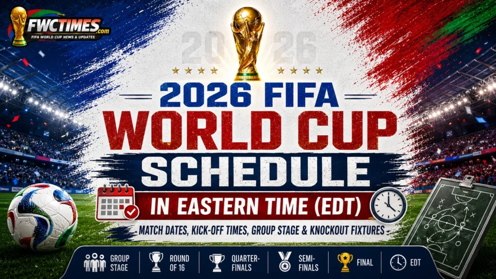 2026 FIFA World Cup schedule in Eastern Time with EDT match dates, kickoff times, venues, and key fixtures for fans.