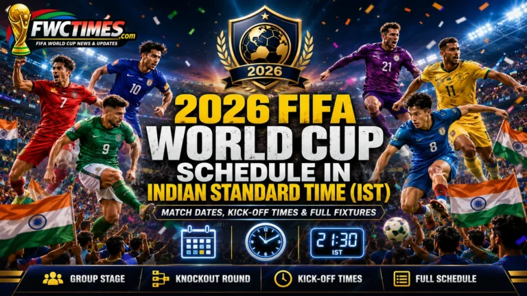 2026 FIFA World Cup schedule in Indian Standard Time IST with match dates, kickoff times, group stage, knockout round, and full fixtures.