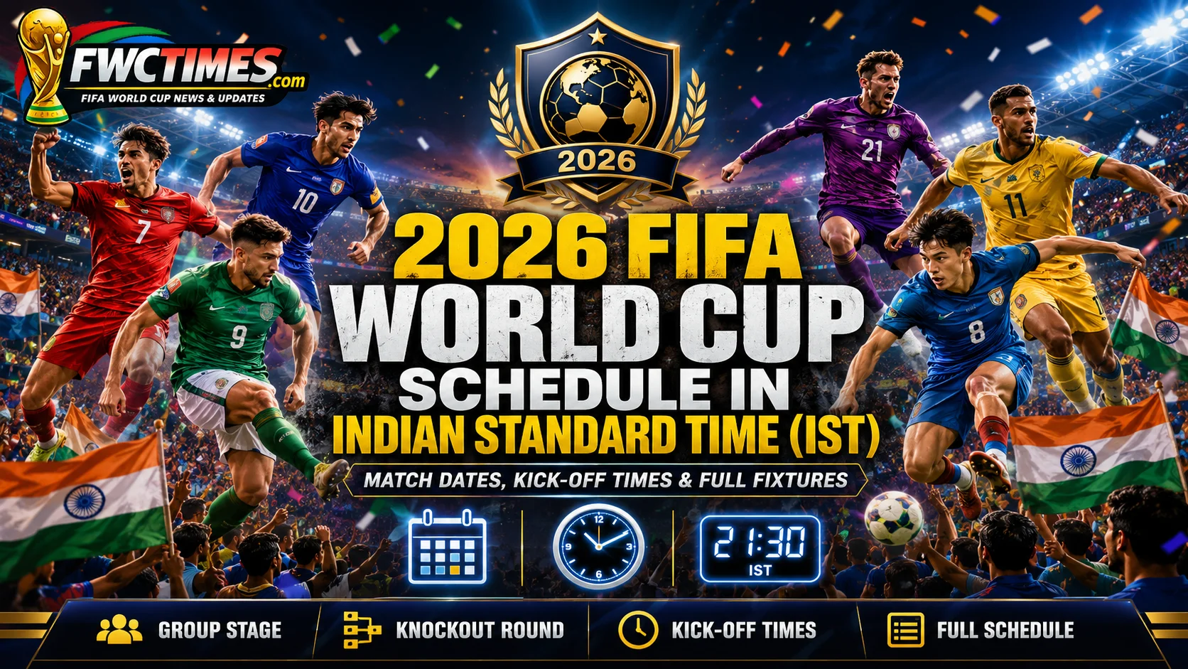 2026 FIFA World Cup schedule in Indian Standard Time IST with match dates, kickoff times, group stage, knockout round, and full fixtures.