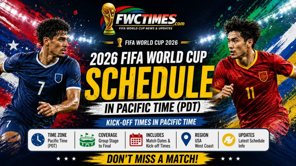 2026 FIFA World Cup schedule in Pacific Time with PDT match dates, kickoff times, venues, and key fixtures for fans.