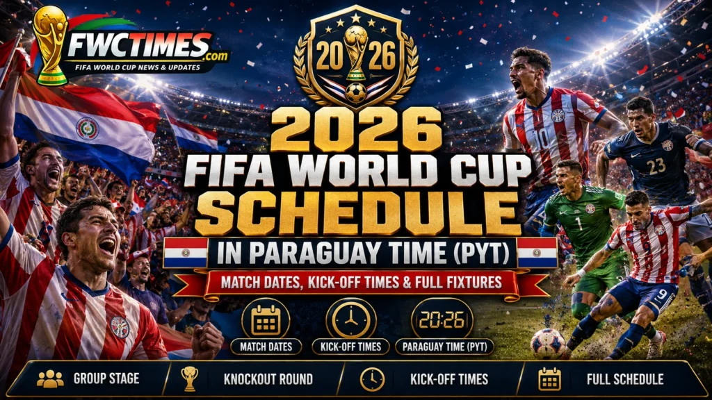 2026 FIFA World Cup schedule in Paraguay Time PYT with match dates, kickoff times, group stage, knockout round, and full fixtures.