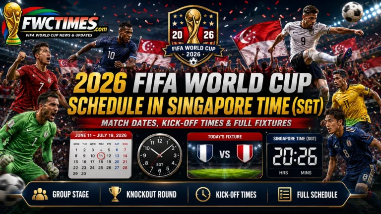 2026 FIFA World Cup schedule in Singapore Time SGT with match dates, kickoff times, group stage, knockout round, and full fixtures.