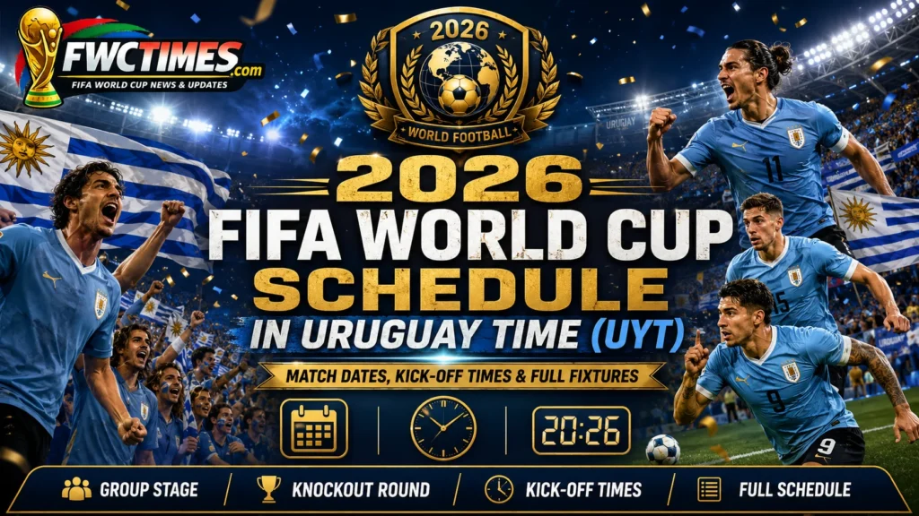 2026 FIFA World Cup schedule in Uruguay Time UYT with match dates, kickoff times, group stage, knockout round, and full fixtures.
