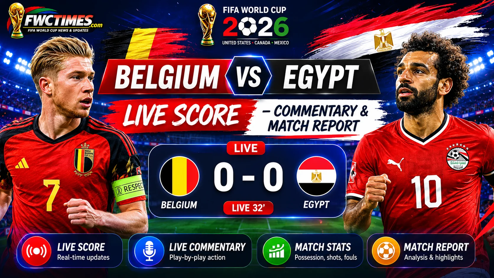 Belgium vs Egypt Live Score – Commentary & Match Report: Follow live match updates, key moments, expert commentary, and the full game report from this exciting clash.