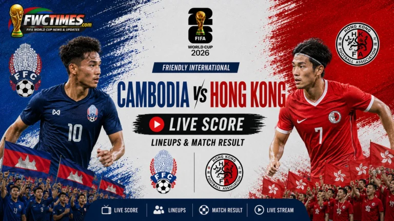 Cambodia vs Hong Kong live score graphic with lineups and match result for the Friendly International—click to follow updates.